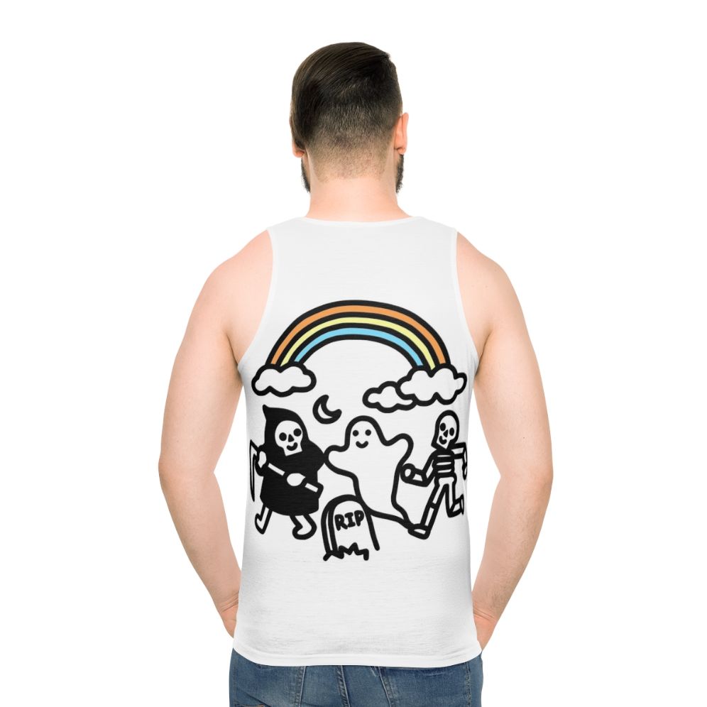 Spooky Pals Unisex Tank Top with Skull, Ghost and Skeleton Design