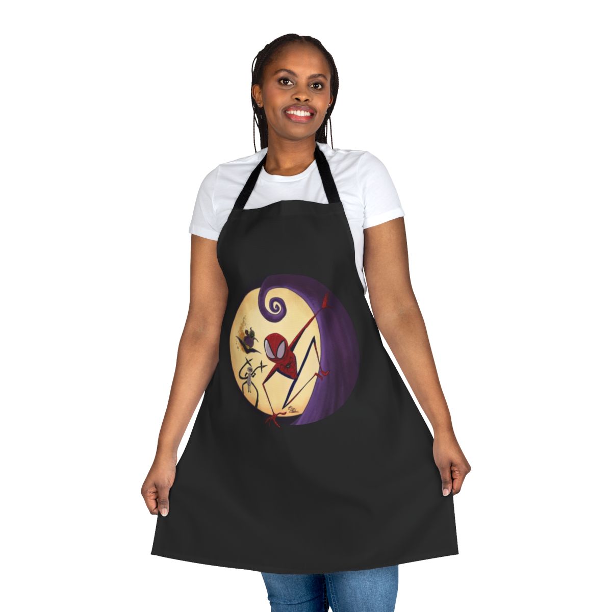 A festive pumpkin-themed apron perfect for fall and winter cooking and baking