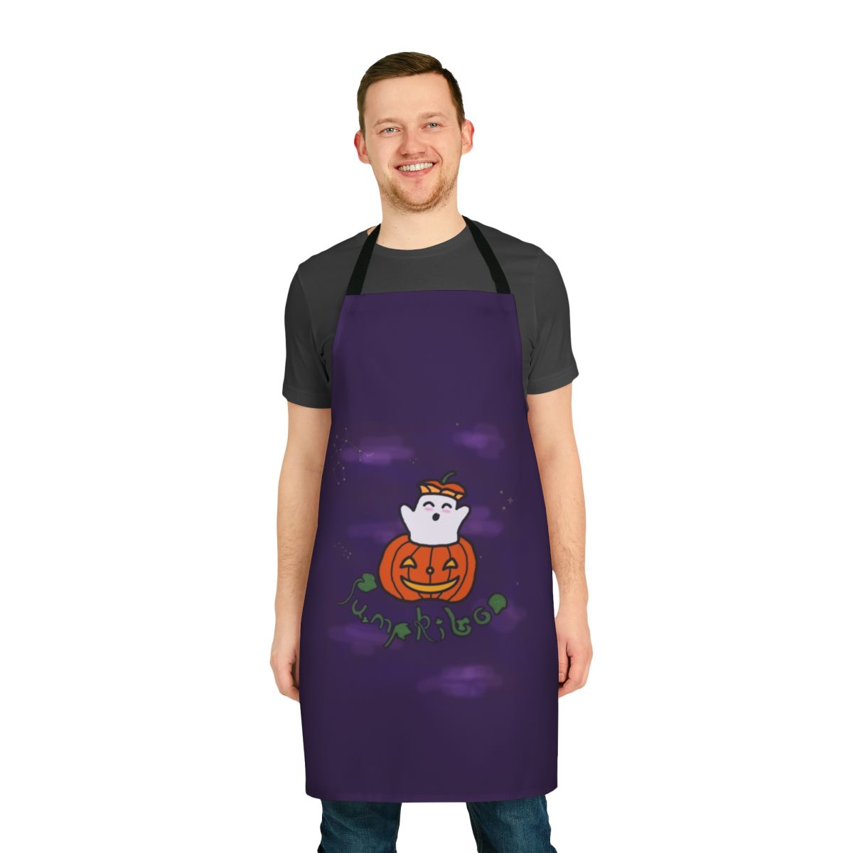 Spooky pumpkin-themed apron with ghost and star design for Halloween