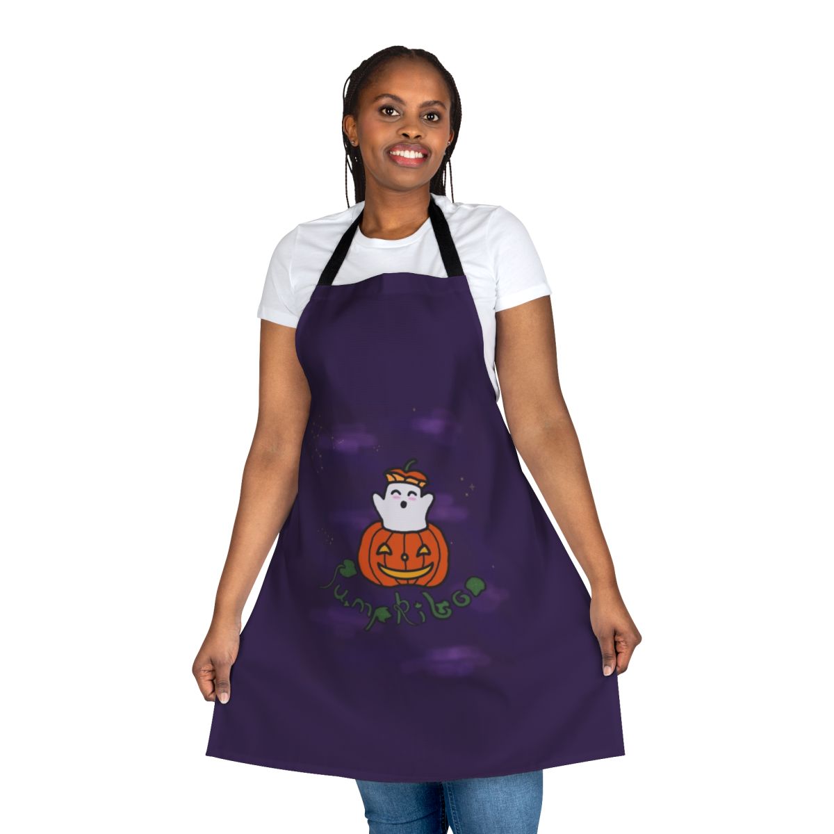 Spooky pumpkin-themed apron with ghost and star design for Halloween