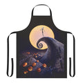 A black apron with a pumpkin skull design, inspired by the classic Tim Burton film The Nightmare Before Christmas.