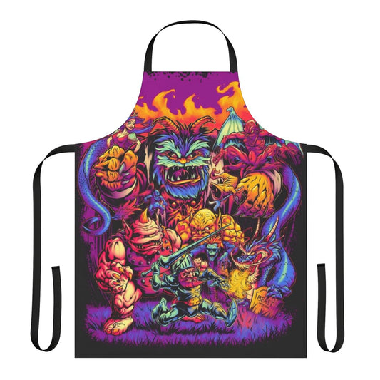 Spooky retro gaming-inspired apron featuring Ghosts 'n Goblins characters