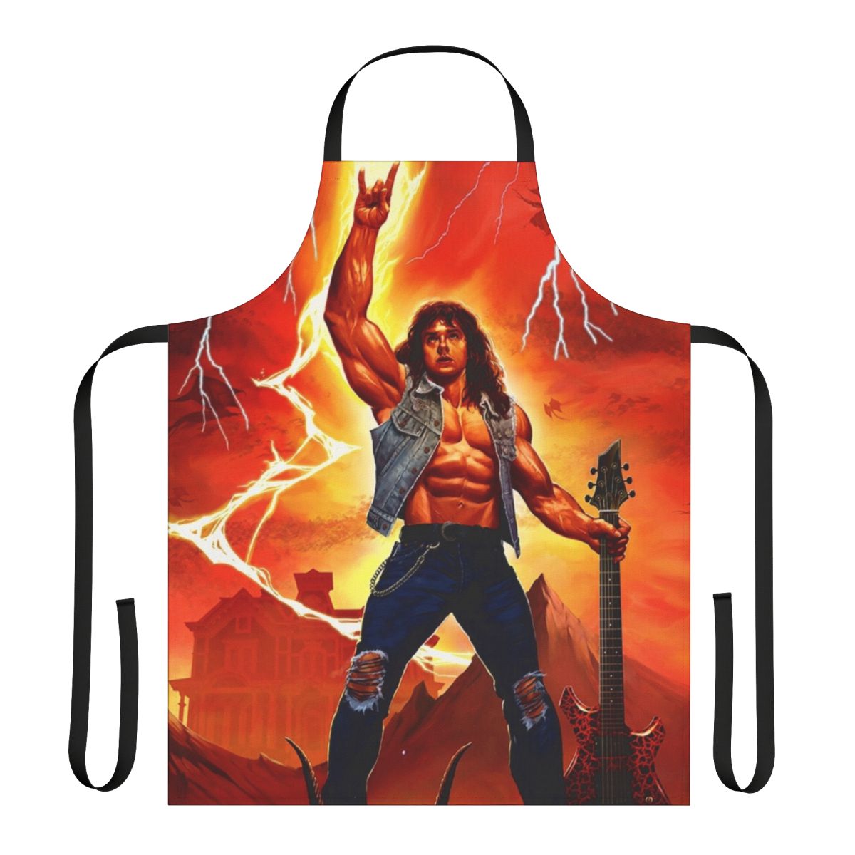 Spooky rock-themed apron with horror elements