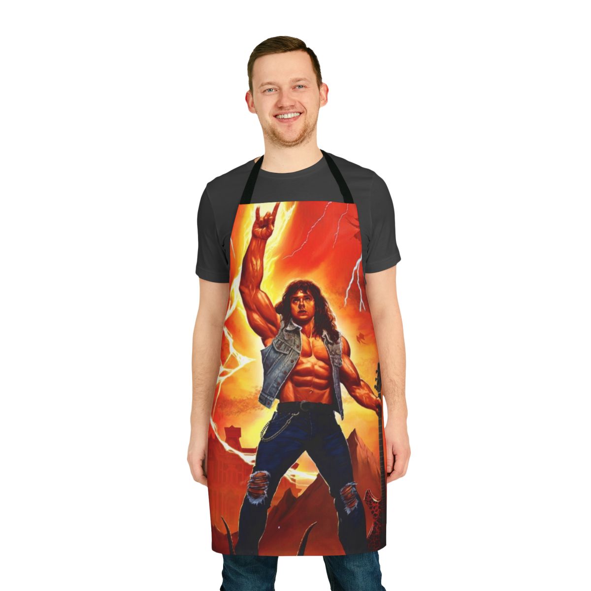 Spooky rock-themed apron with horror elements
