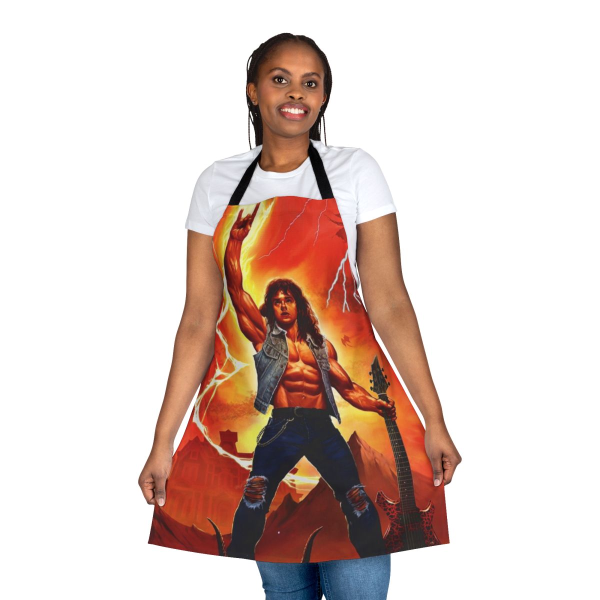 Spooky rock-themed apron with horror elements