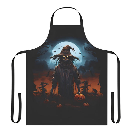 Spooky scarecrow apron with a full moon backdrop