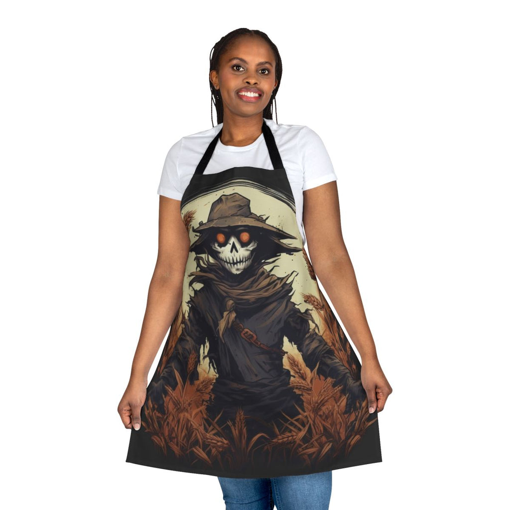 Scarecrow-themed Halloween apron with spooky, creepy design