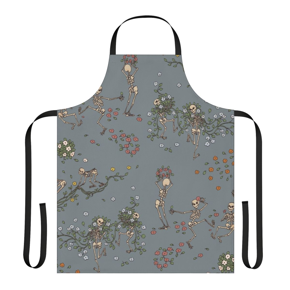 Spooky skeleton apron with floral garlands design
