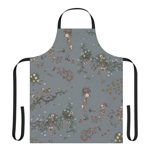 Spooky skeleton apron with floral garlands design