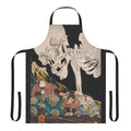Spooky skeleton ghost design on a high-quality apron, inspired by traditional Japanese ukiyo-e woodblock prints