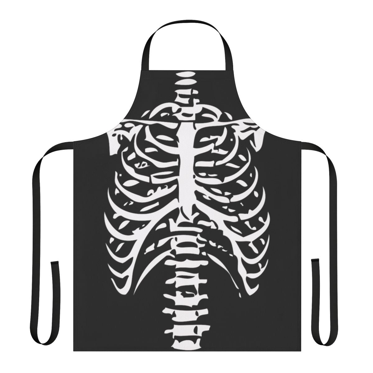 Skeleton rib cage printed on a black apron with adjustable neck and waist straps
