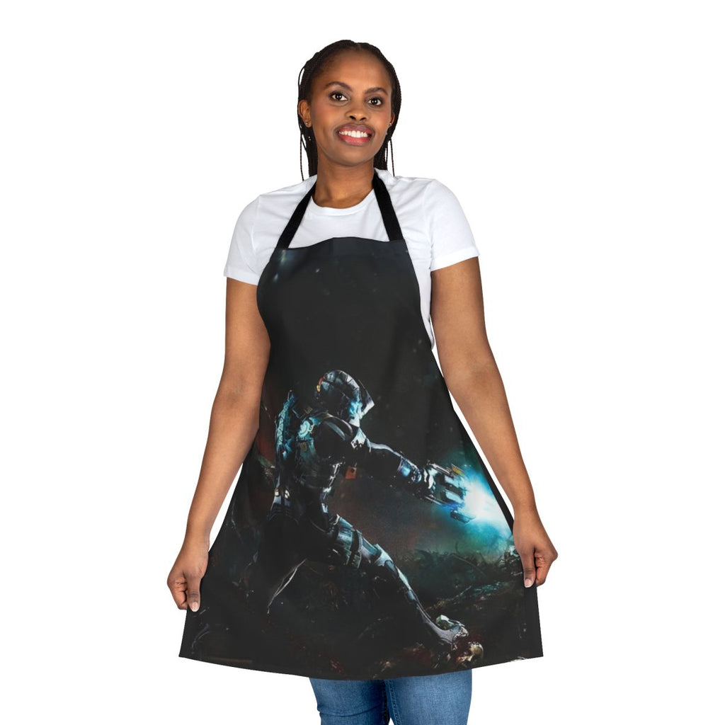 A black apron featuring the iconic Dead Space logo and characters, perfect for horror and sci-fi fans
