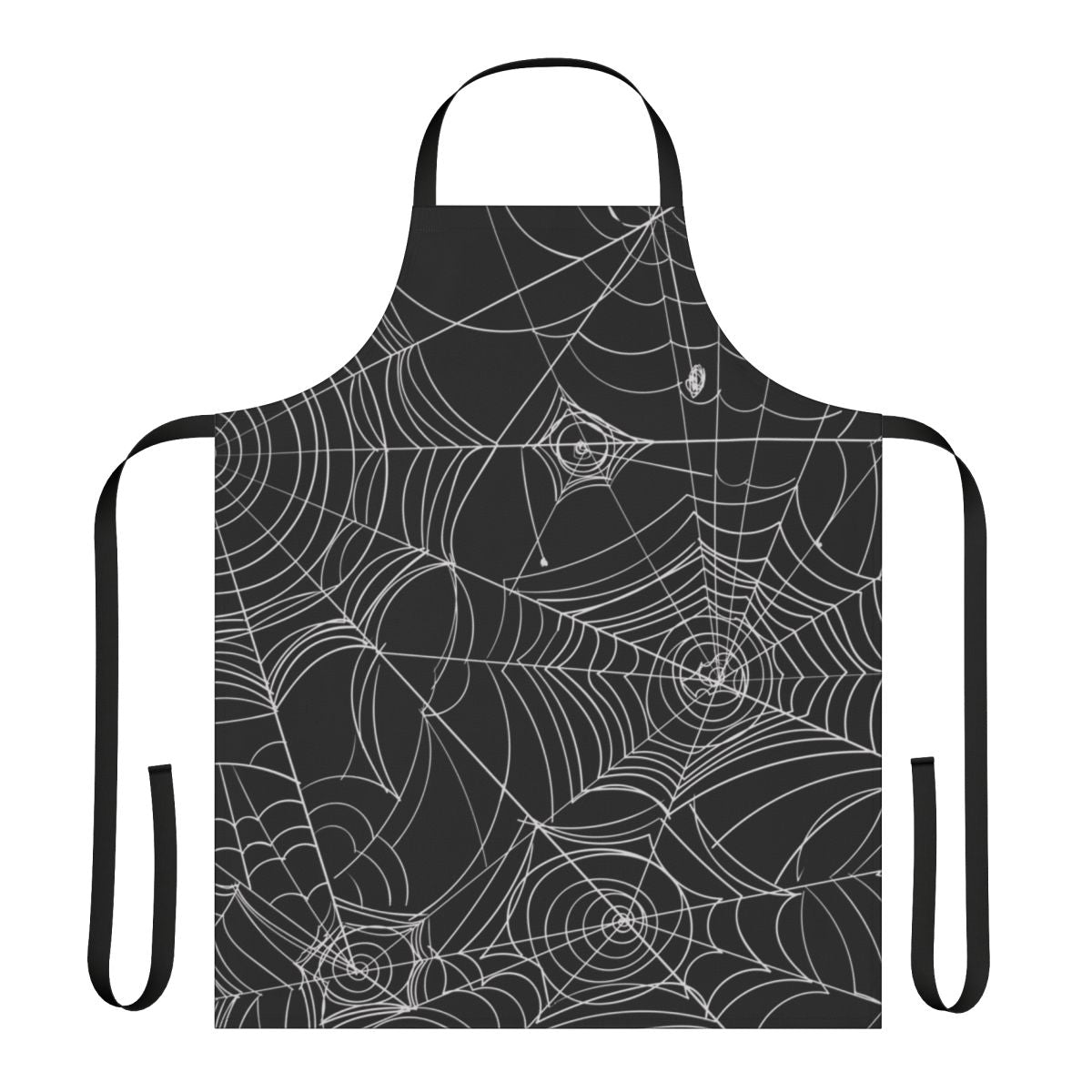 Spooky spider web design on a black apron, perfect for Halloween and autumn
