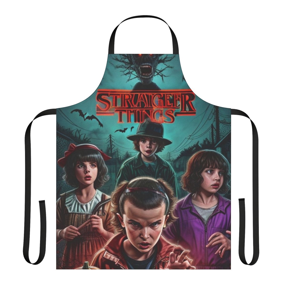 Stranger Things-themed apron with a spooky, otherworldly design
