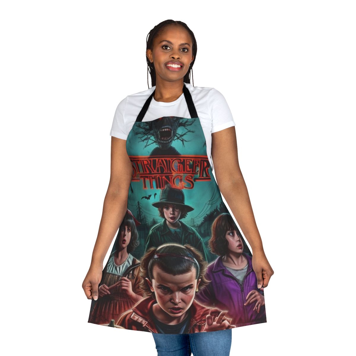 Stranger Things-themed apron with a spooky, otherworldly design