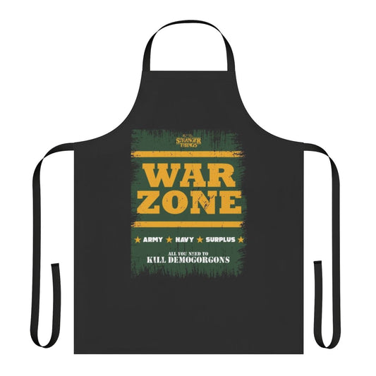 A black apron featuring the Demogorgon from the popular Netflix series Stranger Things.