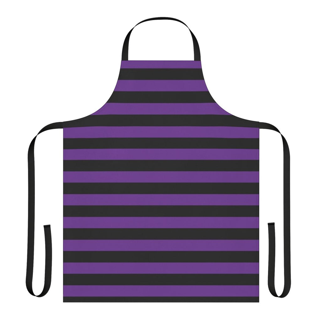 Purple and black striped apron with a spooky, witchy design