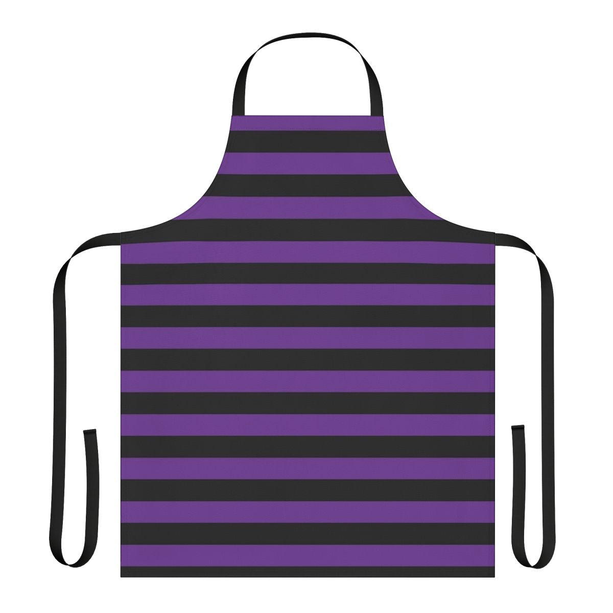Purple and black striped apron with a spooky, witchy design