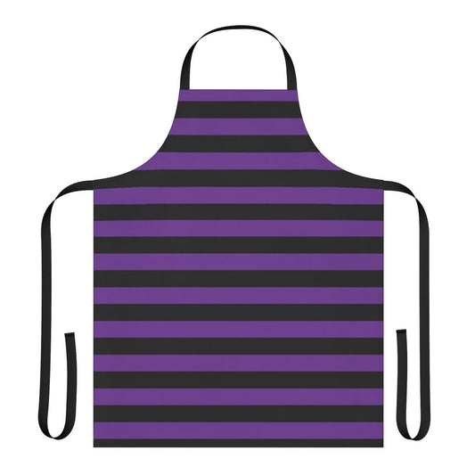 Purple and black striped apron with a spooky, witchy design