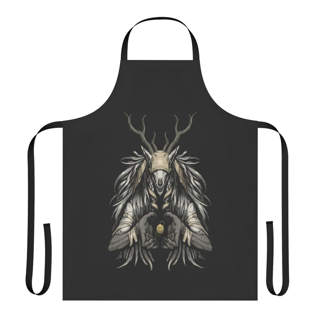 Spooky apron with gothic and horror-inspired design, featuring a supplicant character