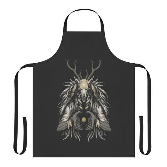 Spooky apron with gothic and horror-inspired design, featuring a supplicant character