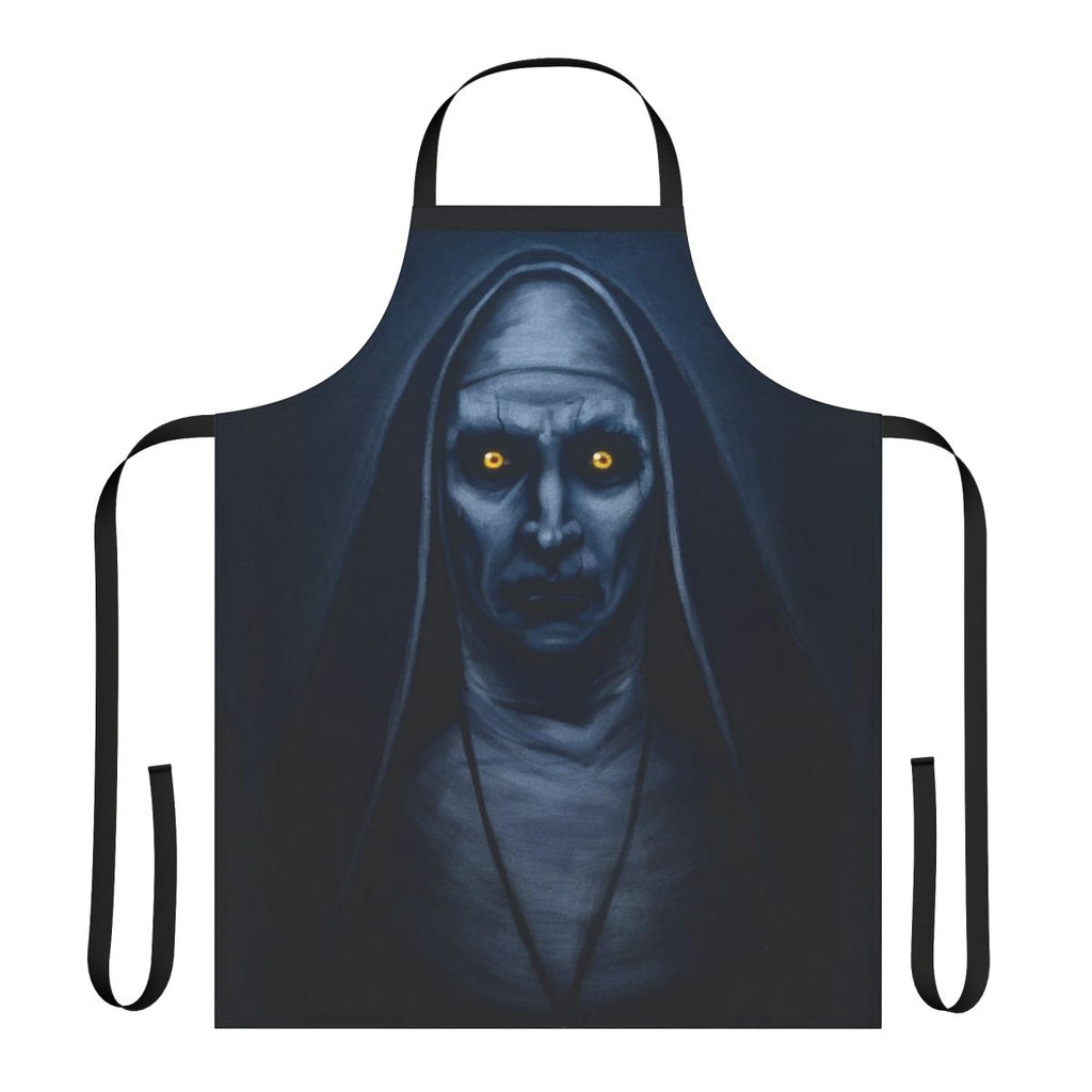 Spooky Valak-inspired apron with horror and paranormal motifs