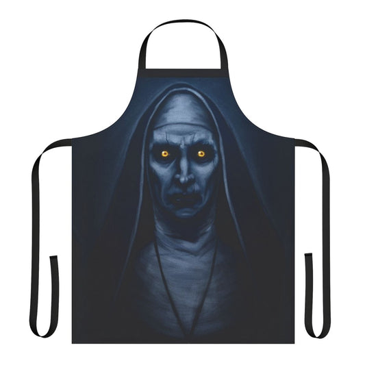 Spooky Valak-inspired apron with horror and paranormal motifs