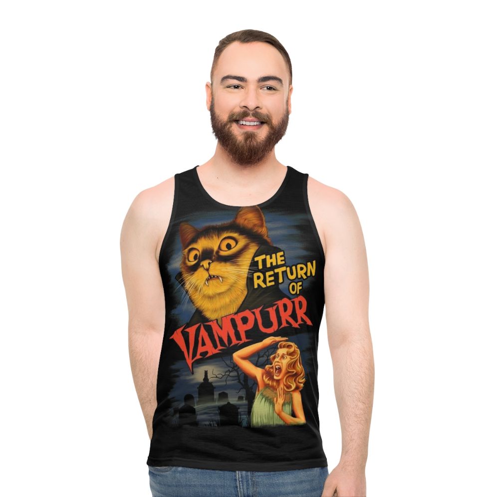 Spooky vampire cat unisex tank top