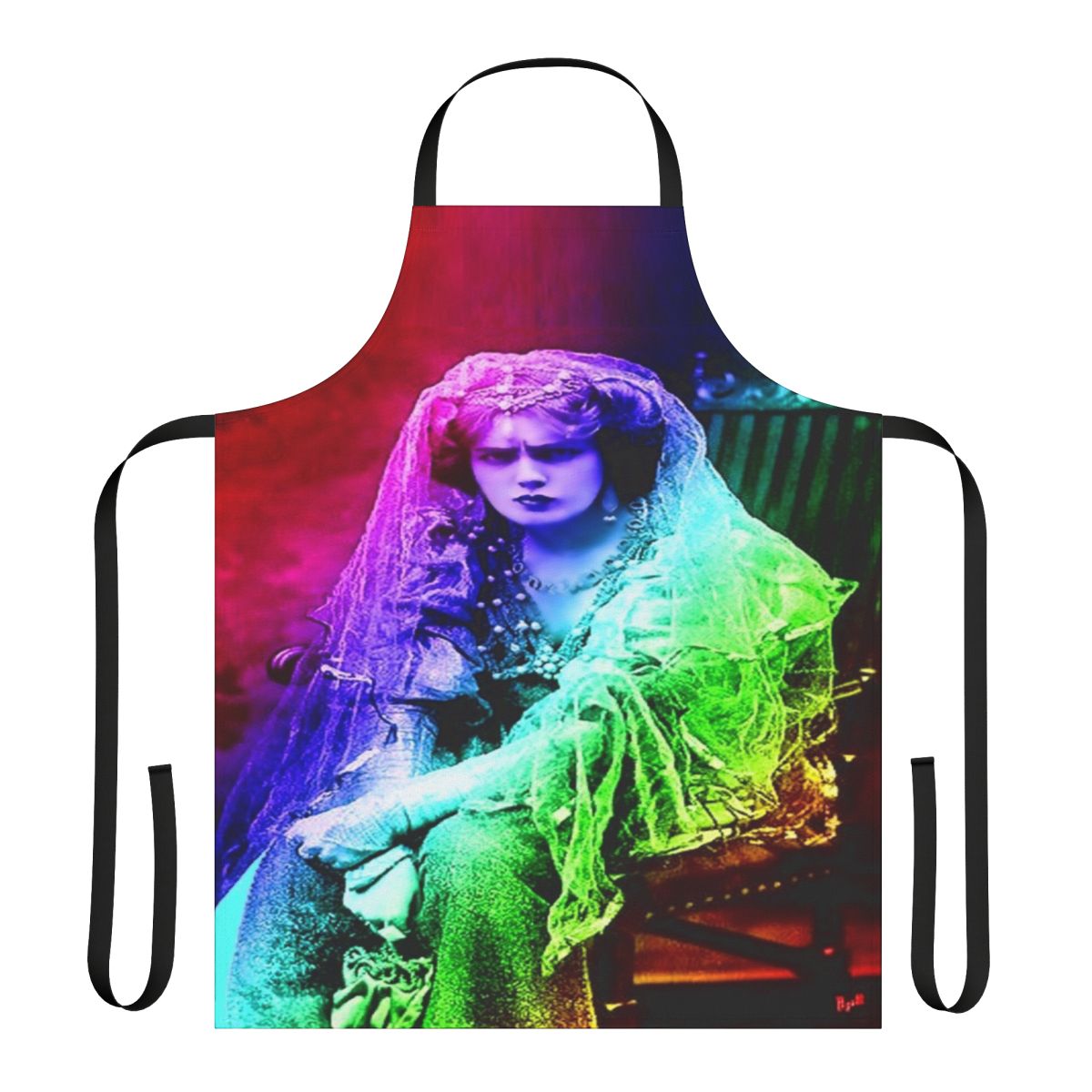 A stylish and mysterious vampire-themed apron with Gothic patterns and a retro feel.