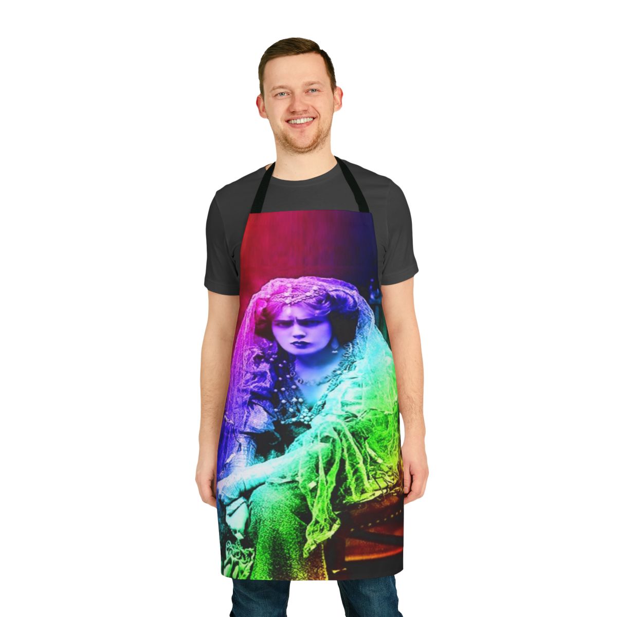 A stylish and mysterious vampire-themed apron with Gothic patterns and a retro feel.