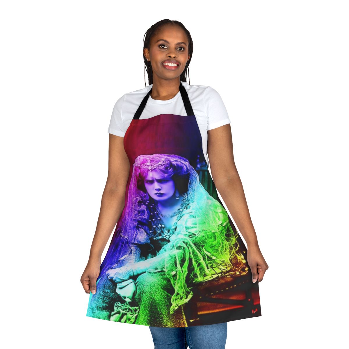 A stylish and mysterious vampire-themed apron with Gothic patterns and a retro feel.