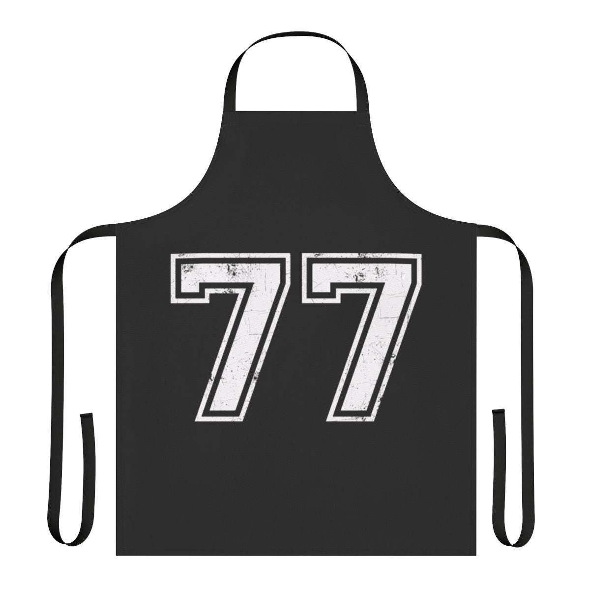 Apron with sports jersey inspired design featuring the number 77