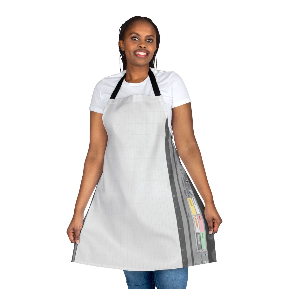 Spreadsheet-themed apron featuring a retro 8-bit design