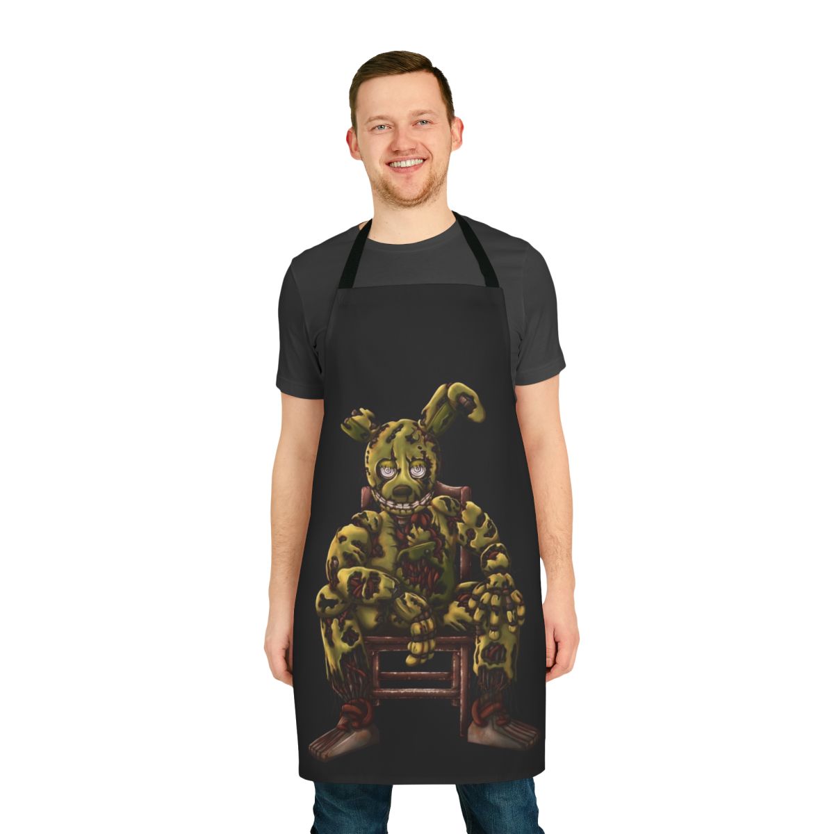 A horror-themed apron featuring the Springtrap animatronic character from the Five Nights at Freddy's video game series.