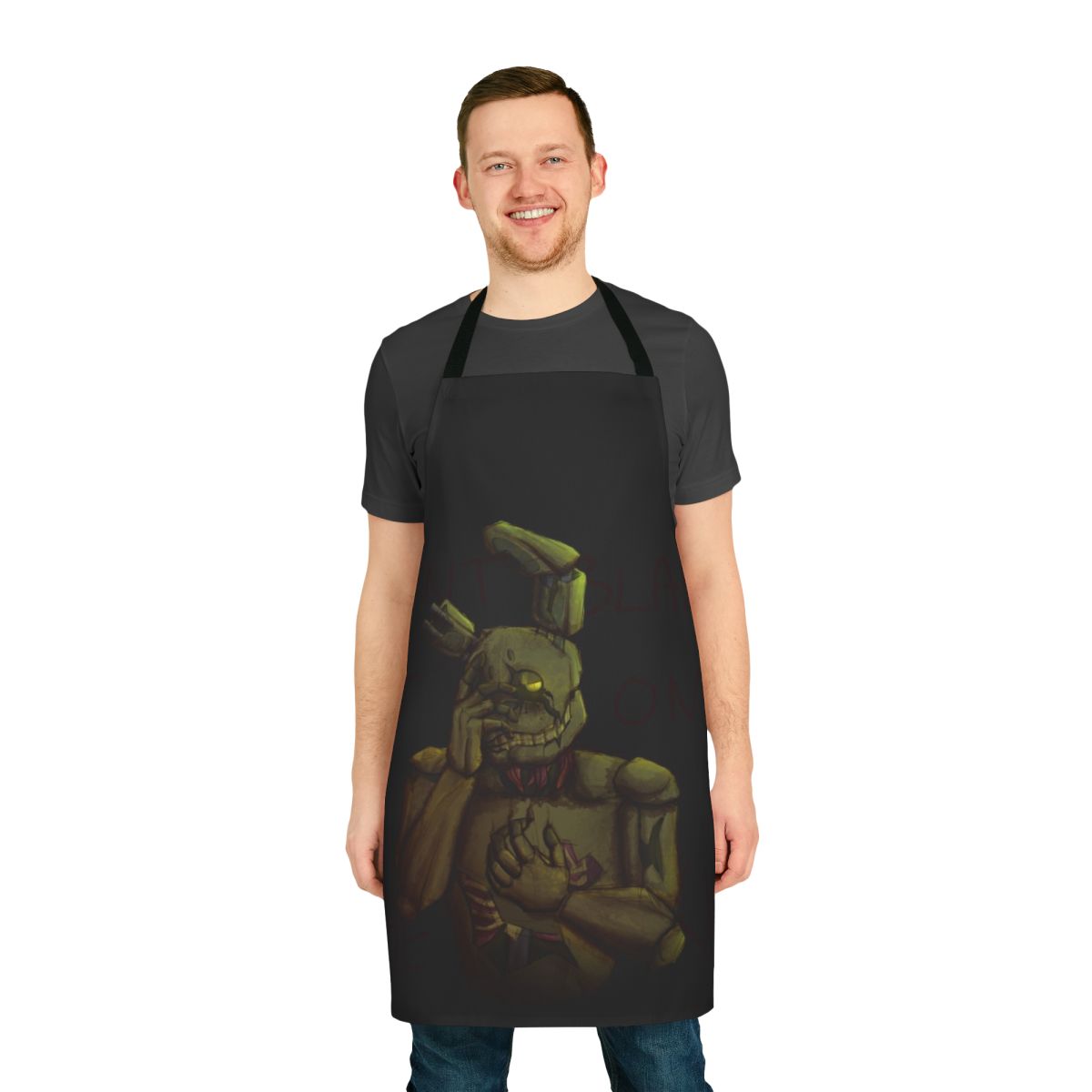 Springtrap-inspired horror apron featuring the iconic animatronic character from the Five Nights at Freddy's video game series.