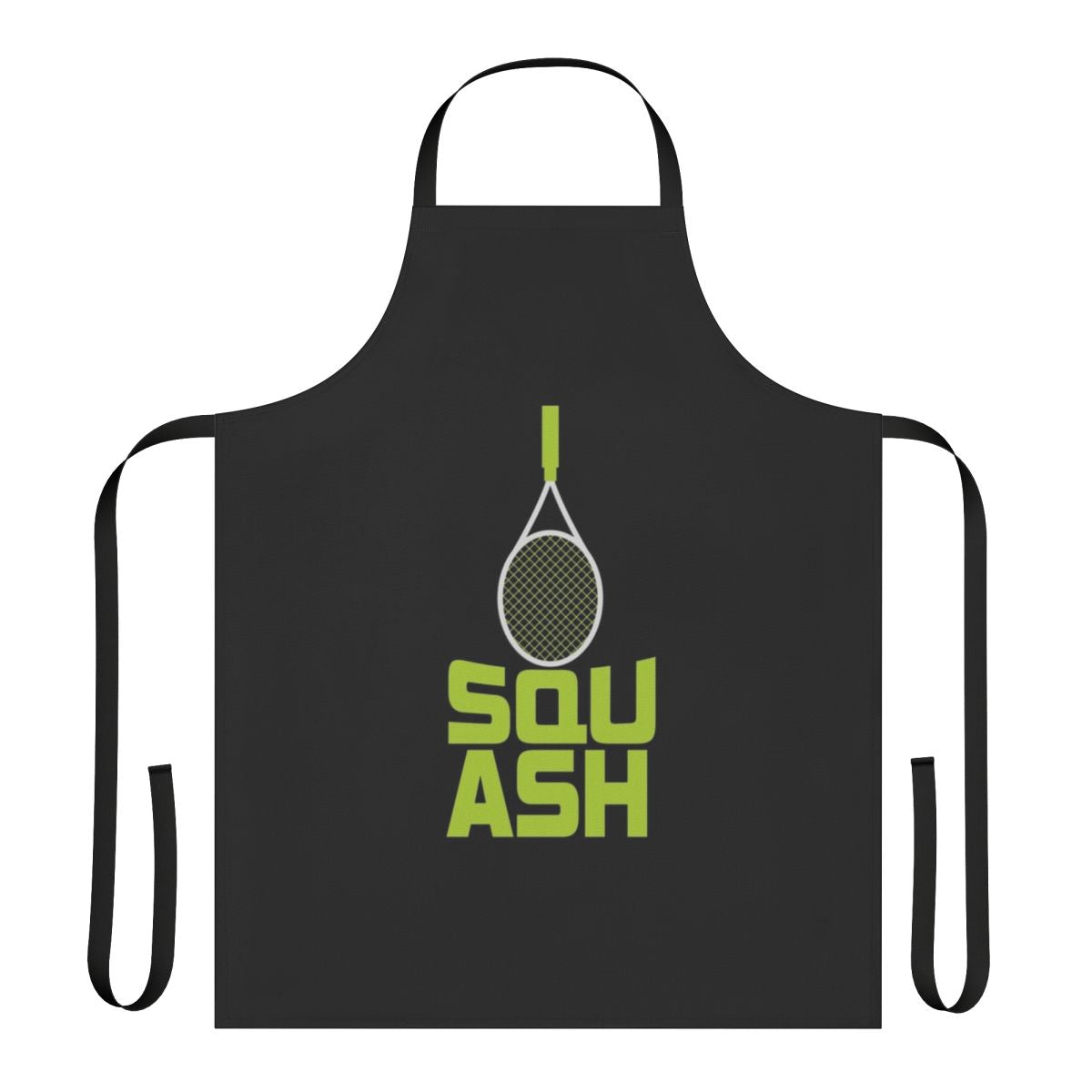 Squash racket and sports ball design printed on a durable apron for squash players and ball sport enthusiasts.