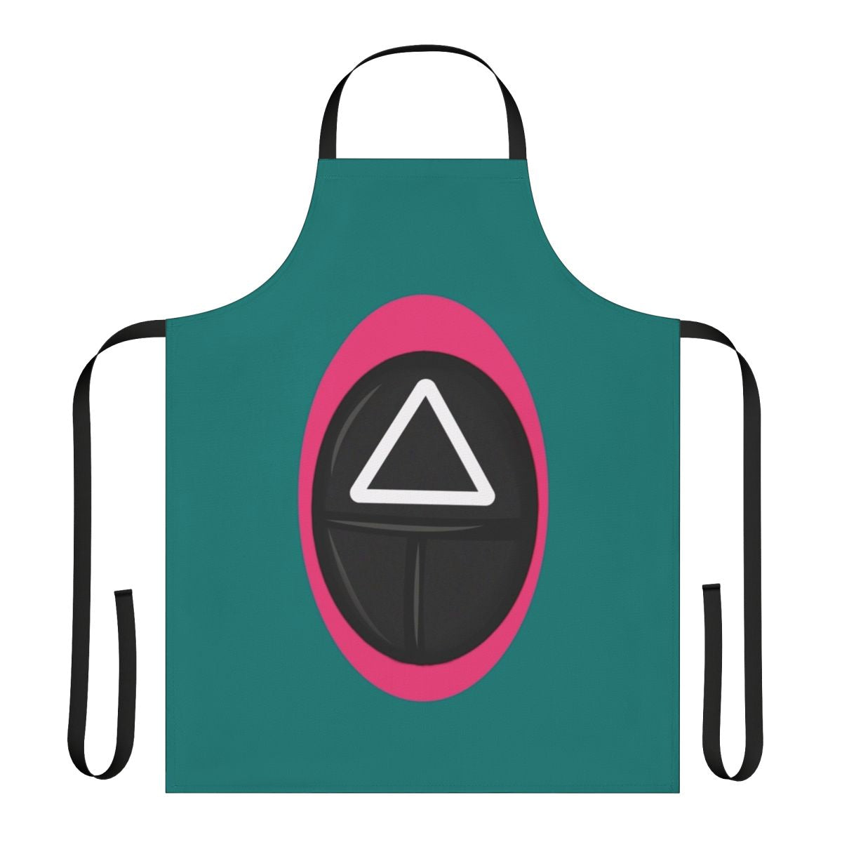 Squid Game Inspired Apron featuring iconic character designs and symbols from the popular Netflix series