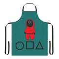 Squid Game inspired apron featuring iconic imagery and symbols from the popular Netflix series
