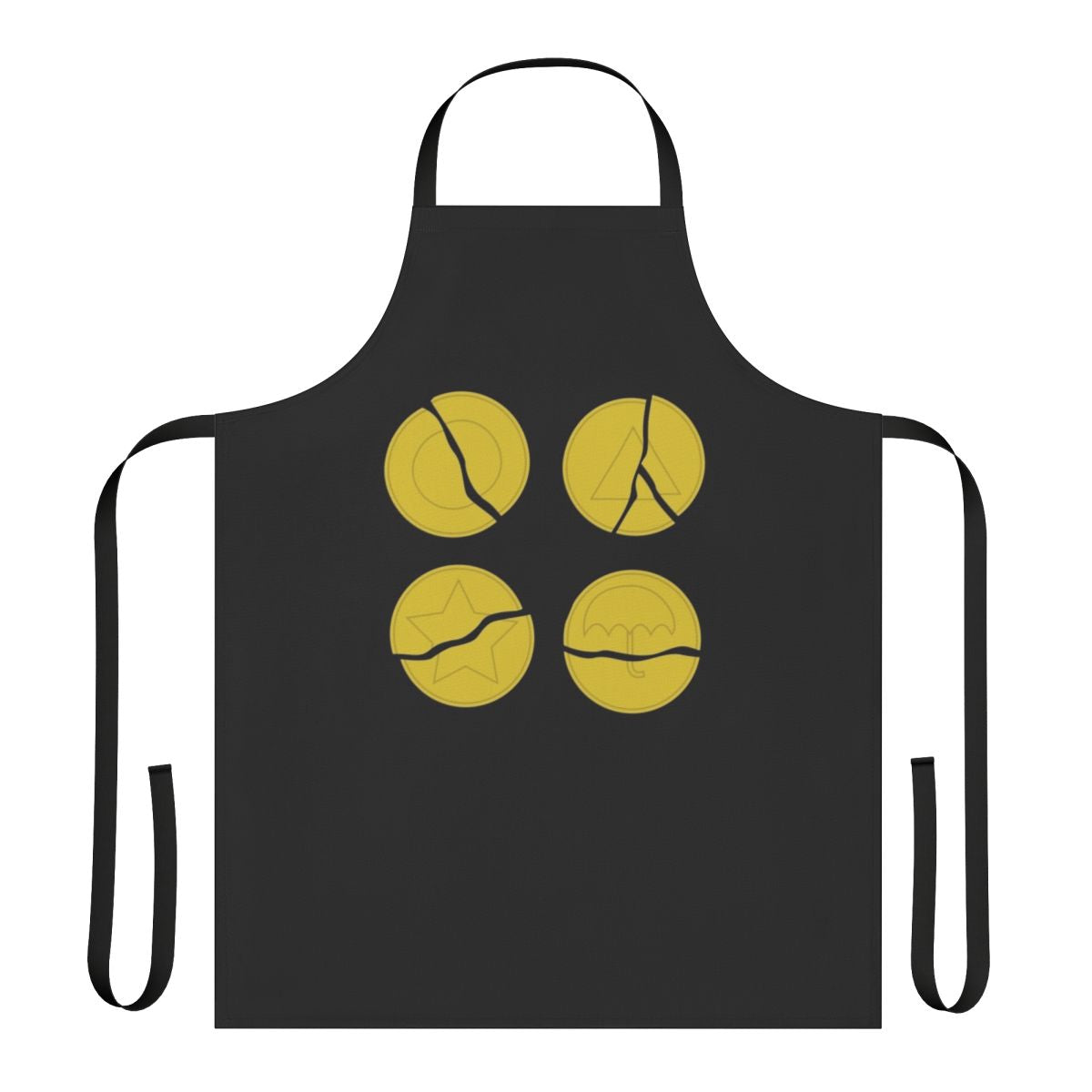 Squid Game-themed apron featuring a design inspired by the iconic broken dalgona cookie challenge from the hit Netflix series.