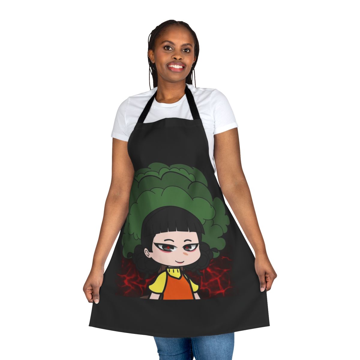 Apron featuring a doll design inspired by the popular Netflix series Squid Game