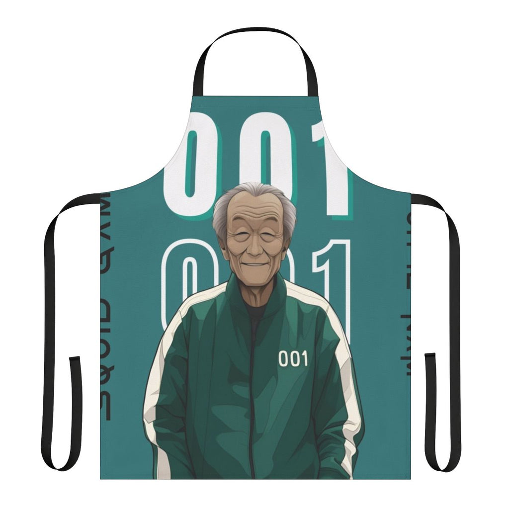Squid Game inspired apron featuring the character Oh Il Nam, Player 001