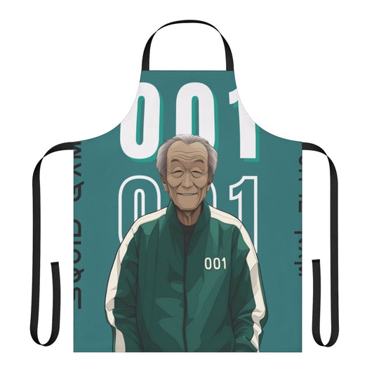 Squid Game inspired apron featuring the character Oh Il Nam, Player 001