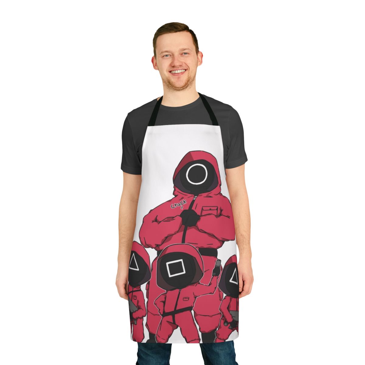 Squid Game-inspired apron featuring the iconic soldiers' uniforms
