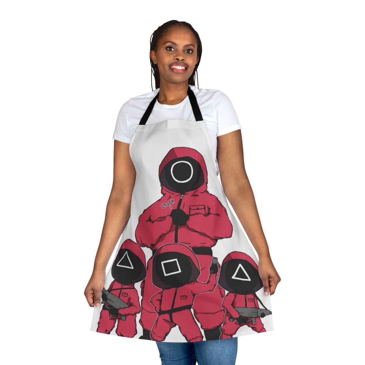 Squid Game-inspired apron featuring the iconic soldiers' uniforms