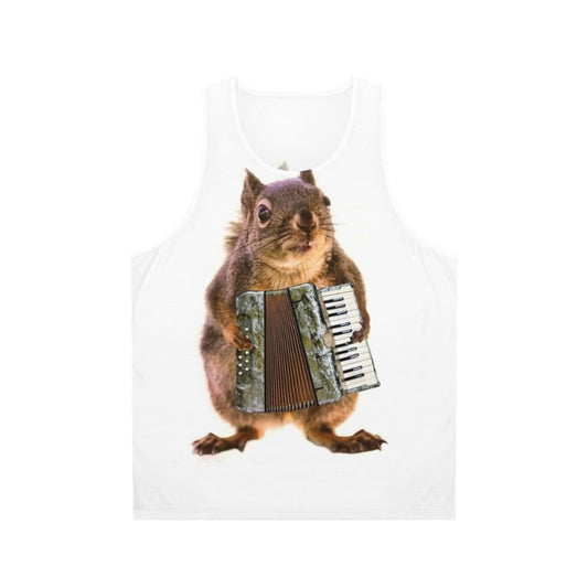 Squirrel playing an accordion on a unisex tank top