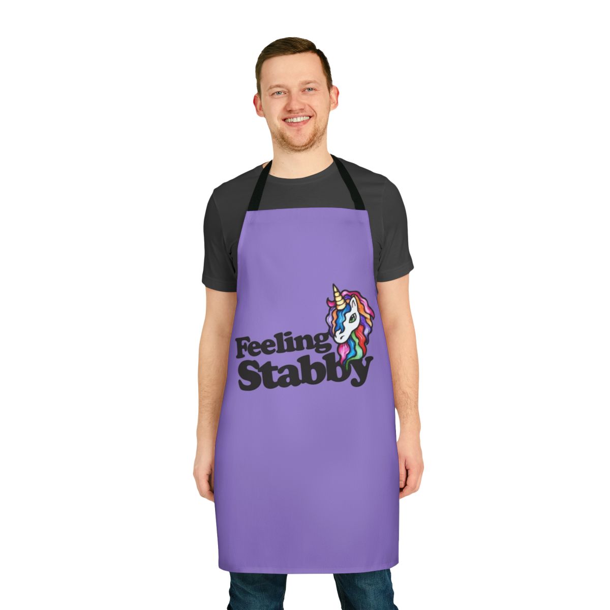 Stabby unicorn rainbow retro apron with a cute legendary animal design