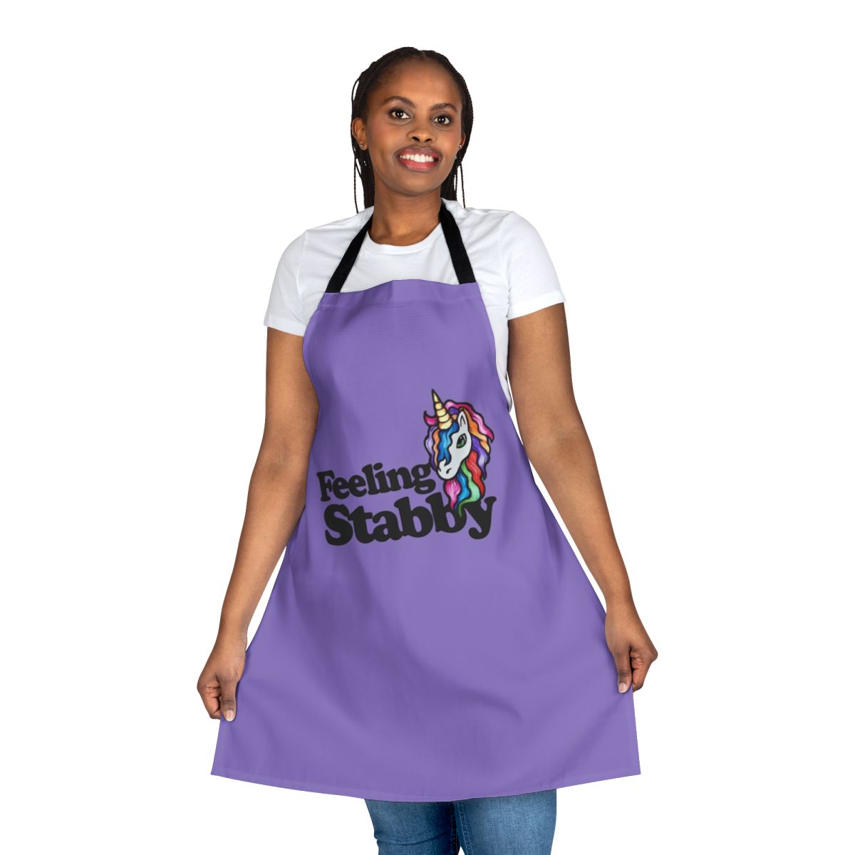Stabby unicorn rainbow retro apron with a cute legendary animal design