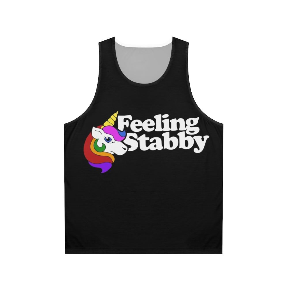 Stabby unicorn graphic on unisex tank top