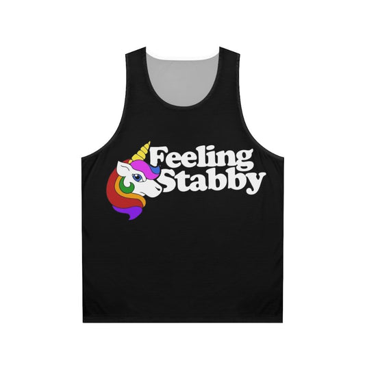 Stabby unicorn graphic on unisex tank top