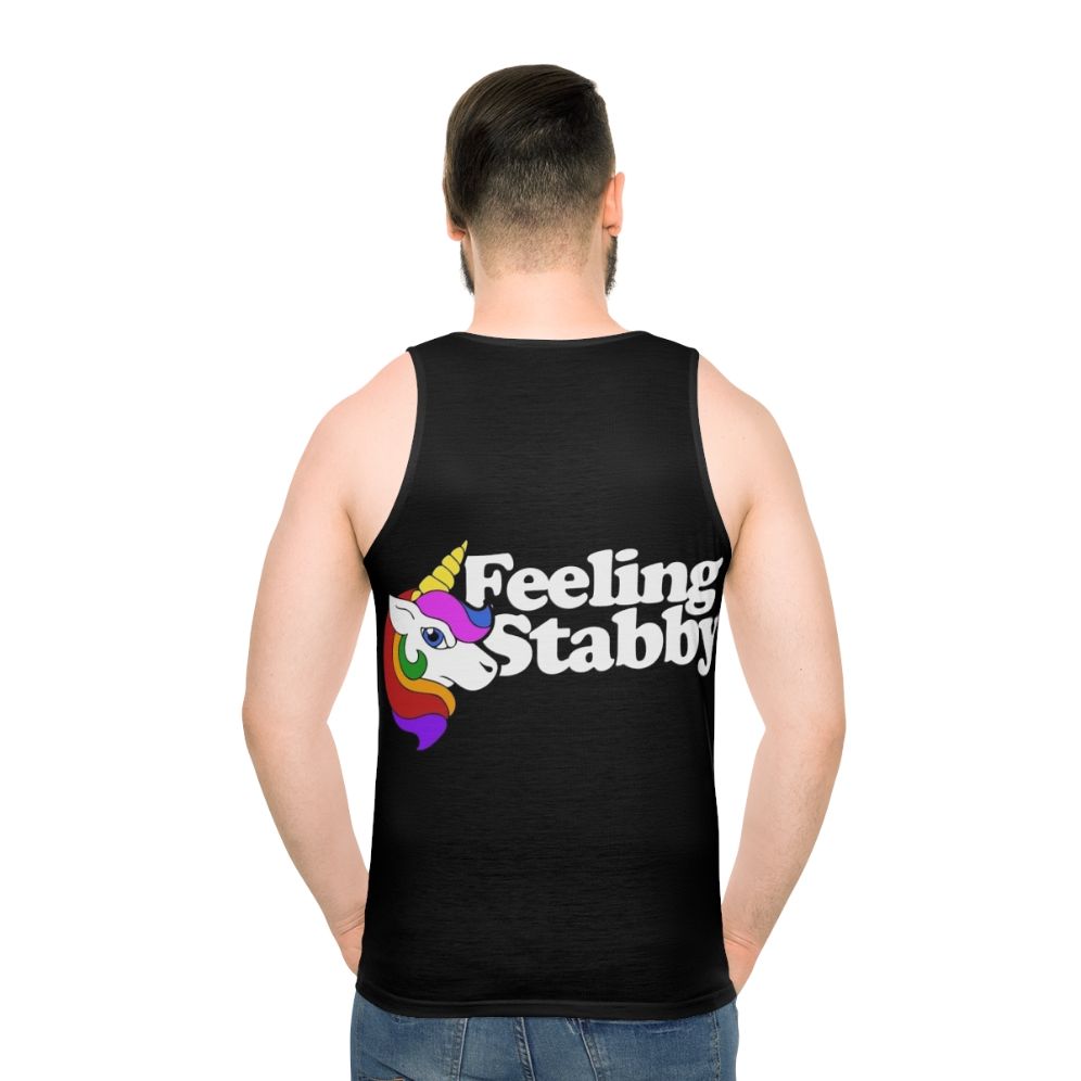 Stabby unicorn graphic on unisex tank top